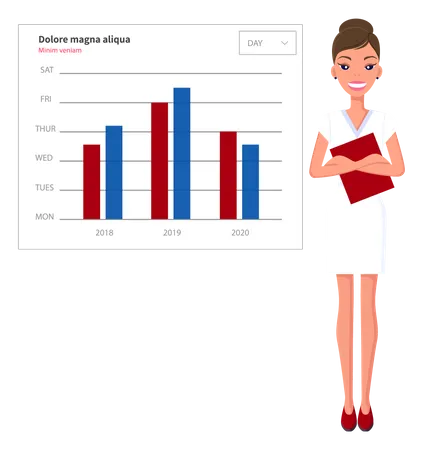 Une femme analyse les statistiques numériques  Illustration