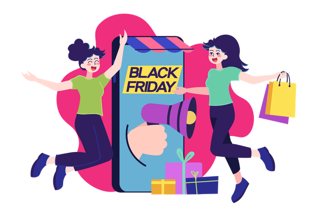 Une femme annonce une vente pour le Black Friday  Illustration