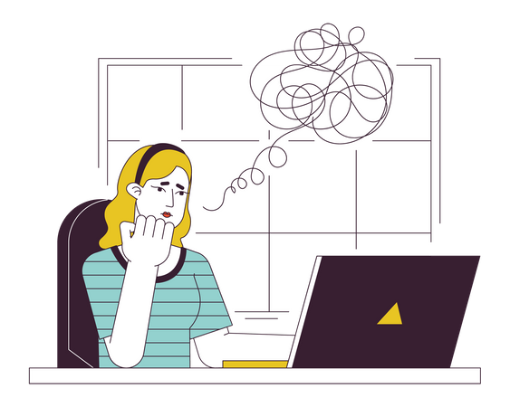 Femme anxieuse travaillant au bureau  Illustration