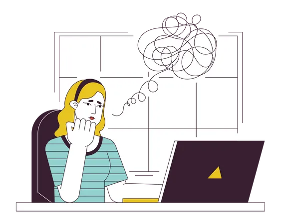 Femme anxieuse travaillant au bureau  Illustration