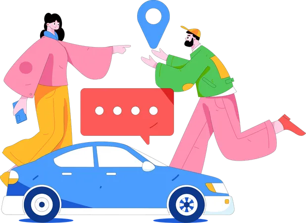 Une femme appelle un chauffeur de taxi  Illustration