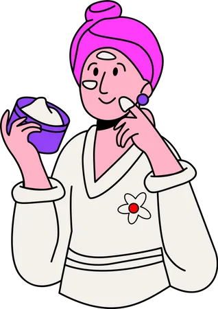 Femme appliquant une crème pour le visage  Illustration