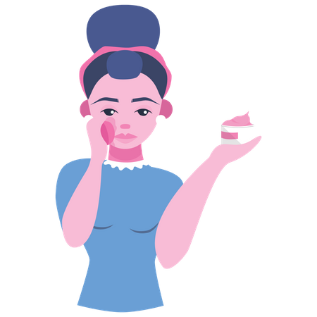 Femme appliquant une crème pour le visage sur le visage  Illustration