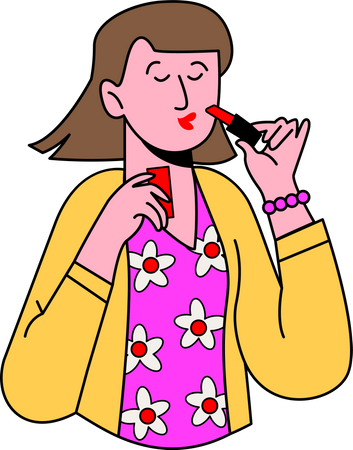 Femme appliquant du rouge à lèvres  Illustration