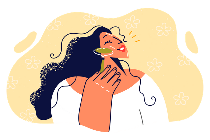 Femme appliquant un rouleau pour le visage  Illustration