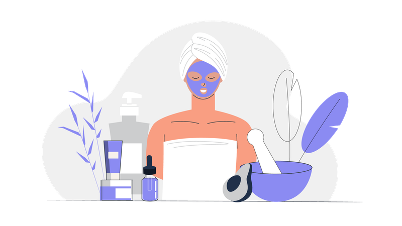 Femme appliquant une crème de beauté sur le visage  Illustration