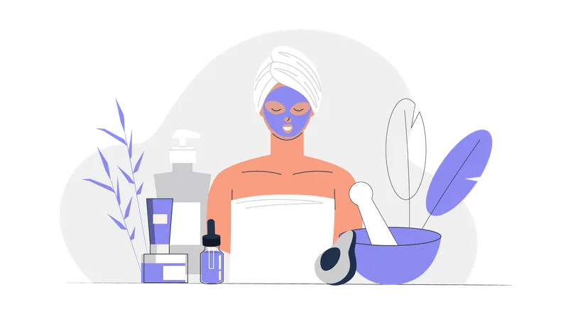 Femme appliquant une crème de beauté sur le visage  Illustration