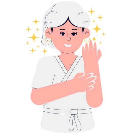 Femme appliquant une lotion sur les mains  Illustration