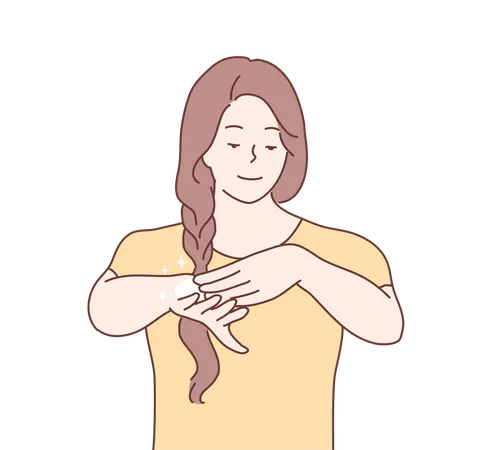 Une femme applique une crème cosmétique à portée de main  Illustration