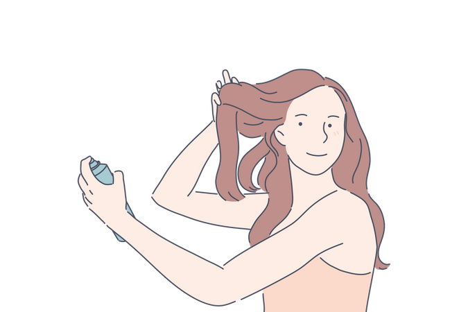 Femme appliquer de la laque pour les cheveux  Illustration