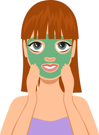 Femme appliquer un masque facial à base de plantes  Illustration