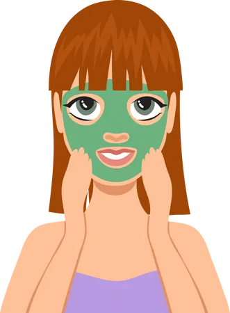 Femme appliquer un masque facial à base de plantes  Illustration