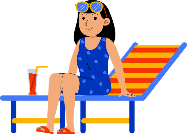 Femme appréciant être assise à la plage  Illustration