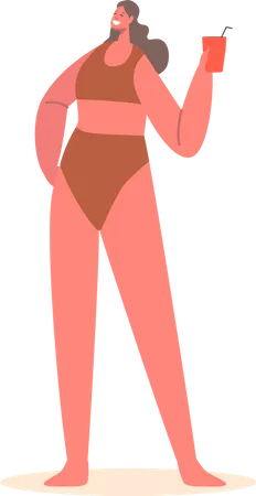 Femme appréciant le vin à la plage  Illustration