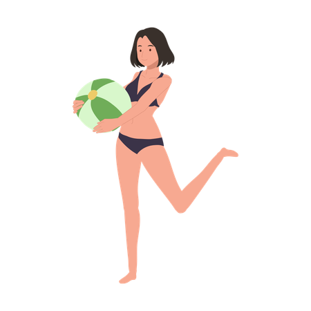 Femme appréciant un jeu de beachball  Illustration