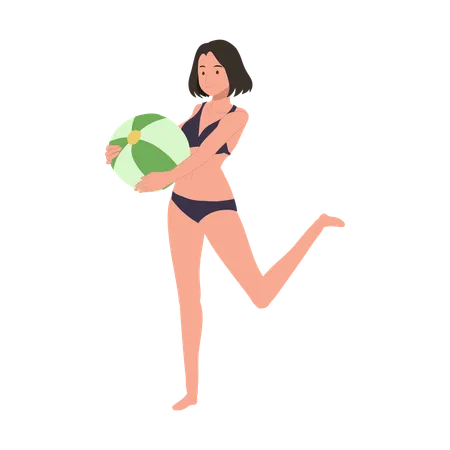 Femme appréciant un jeu de beachball  Illustration