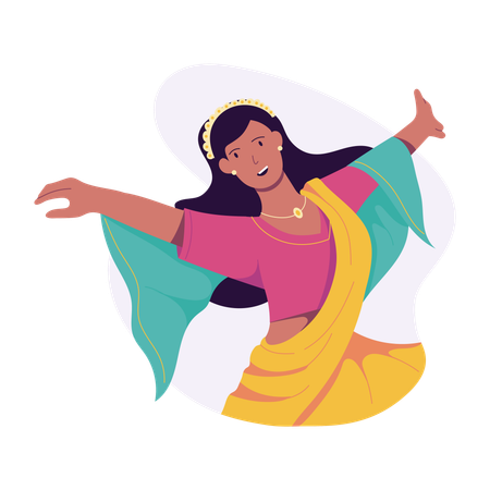 Une femme apprécie la danse de Diwali  Illustration