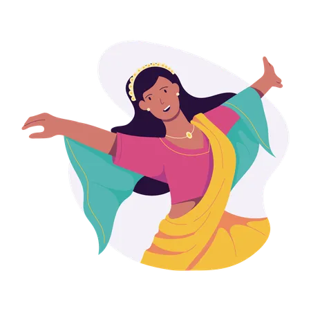 Une femme apprécie la danse de Diwali  Illustration