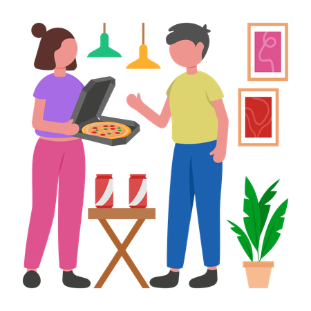 Une femme profite de la livraison de nourriture  Illustration