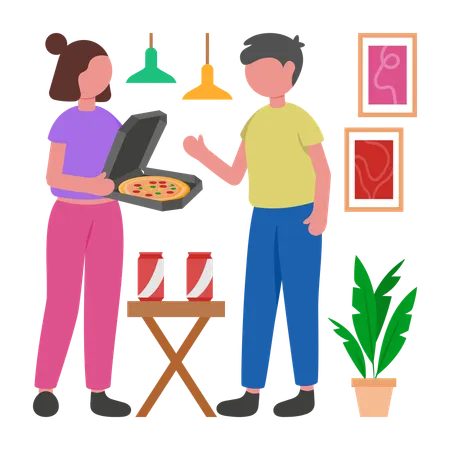 Une femme profite de la livraison de nourriture  Illustration