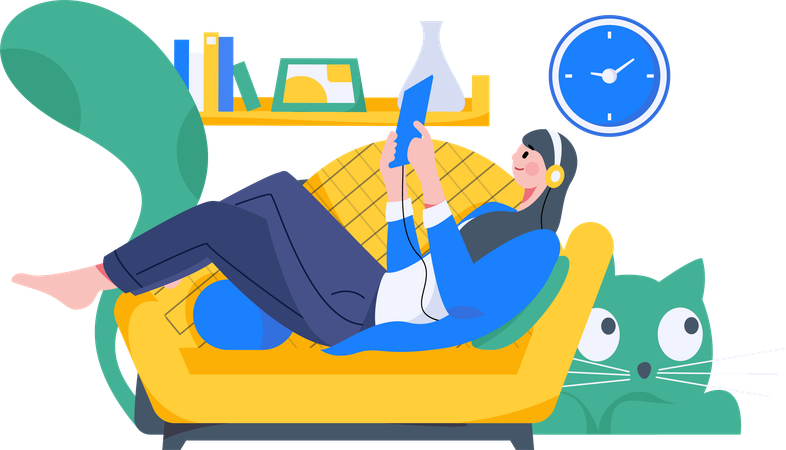 Femme appréciant le travail à distance  Illustration