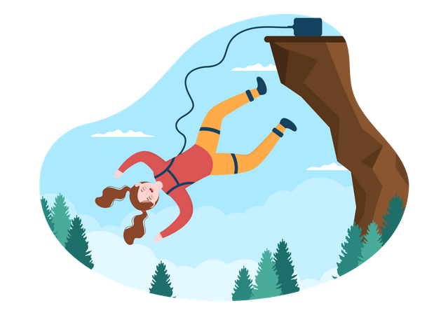 Femme appréciant le saut à l'élastique  Illustration