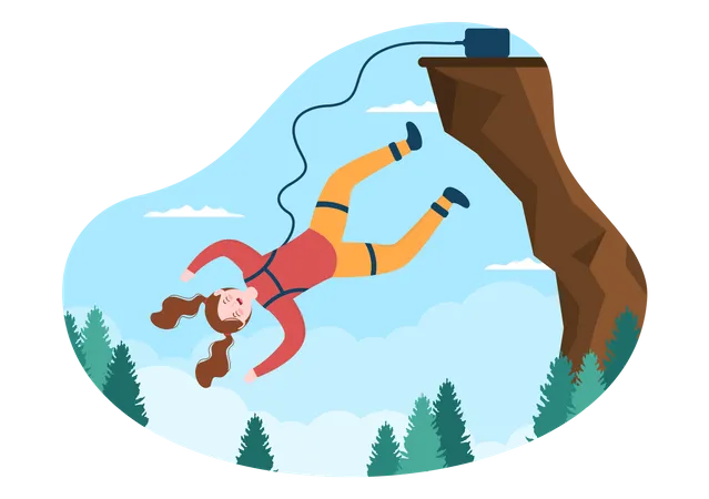 Femme appréciant le saut à l'élastique  Illustration