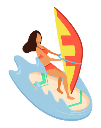 Femme appréciant le surf  Illustration