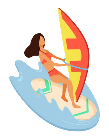 Femme appréciant le surf  Illustration