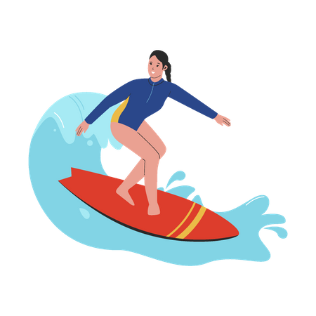 Femme appréciant le surf  Illustration