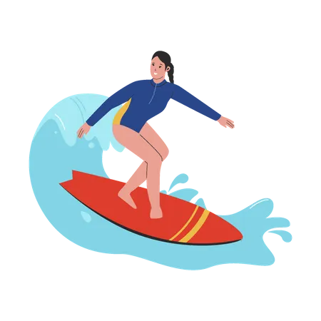 Femme appréciant le surf  Illustration