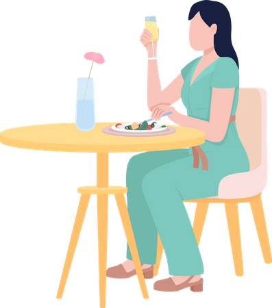 Femme appréciant un cocktail gazéifié et un dîner  Illustration