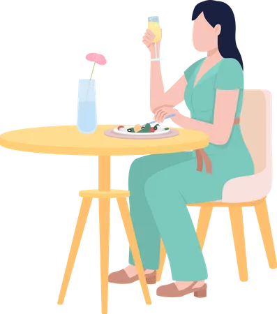 Femme appréciant un cocktail gazéifié et un dîner  Illustration