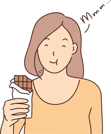 Femme appréciant une barre de chocolat  Illustration