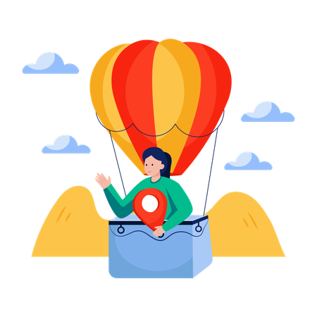 Une femme profite d'une montgolfière  Illustration