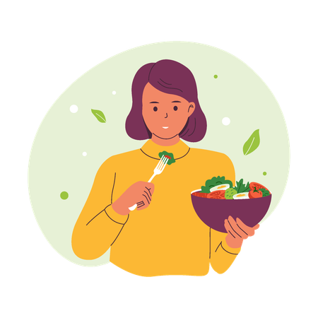 Femme dégustant une salade saine  Illustration