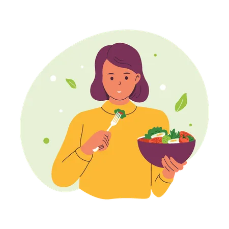 Femme dégustant une salade saine  Illustration