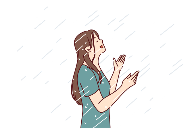 La femme profite de la pluie  Illustration