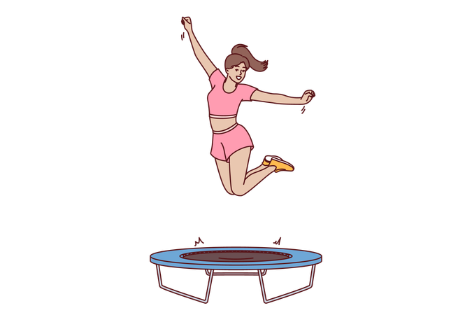 La femme s'amuse sur le trampoline  Illustration