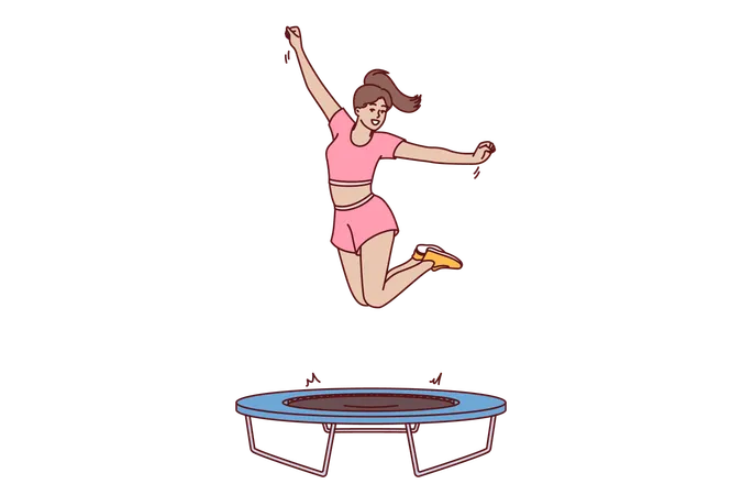 La femme s'amuse sur le trampoline  Illustration