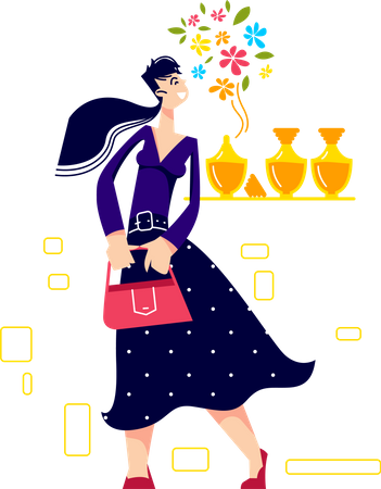 Une femme apprécie le parfum dans un magasin de parfumerie  Illustration