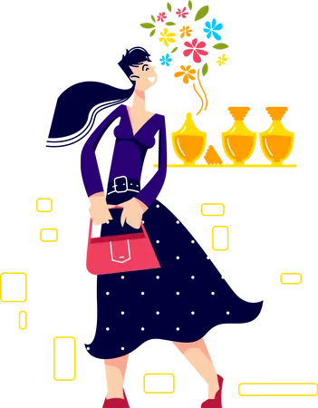 Une femme apprécie le parfum dans un magasin de parfumerie  Illustration