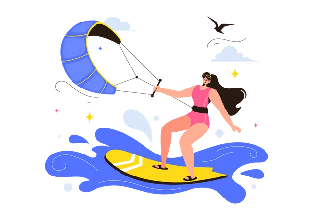 Femme apprenant le kitesurf  Illustration