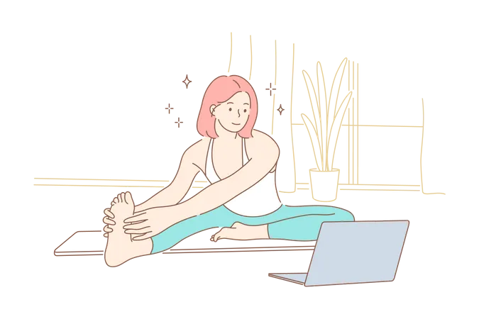 Femme apprenant le yoga à partir d'un didacticiel en ligne  Illustration