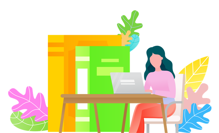 Femme apprenant sur un ordinateur portable  Illustration