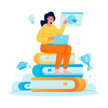 Une femme apprend grâce à l'apprentissage en ligne  Illustration
