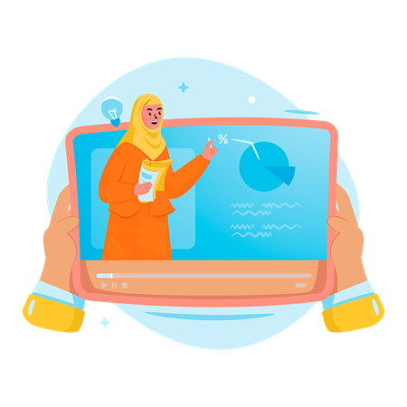 Une femme apprend grâce à un tutoriel vidéo d'apprentissage en ligne  Illustration