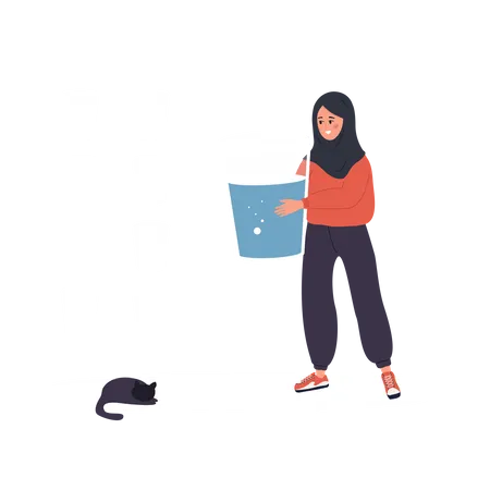 Femme arabe assoiffée avec un grand verre d'eau minérale  Illustration