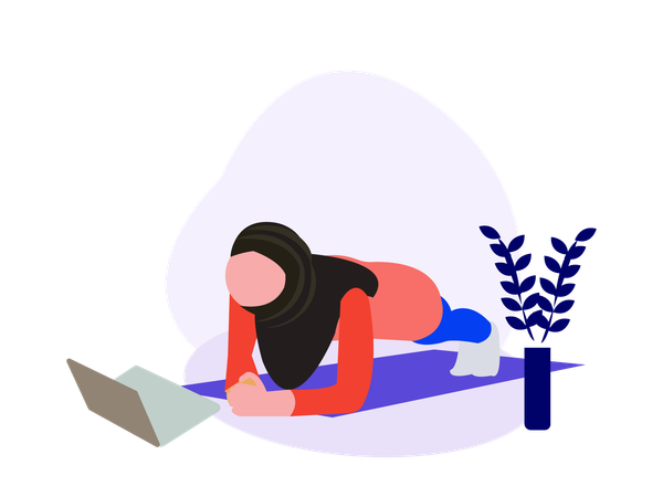 Femme arabe faisant de l'exercice en ligne  Illustration