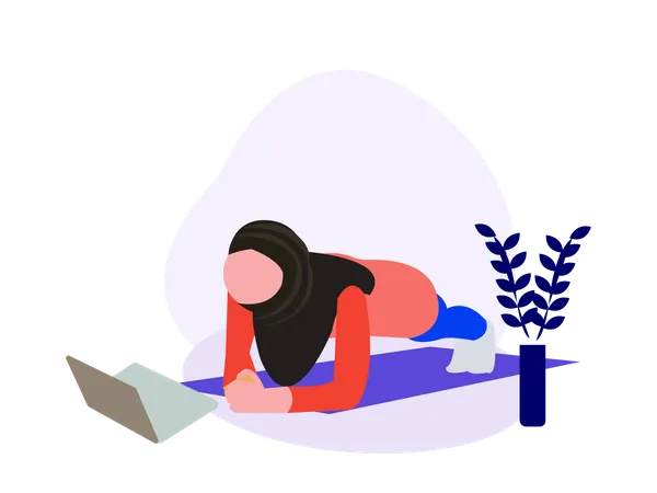 Femme arabe faisant de l'exercice en ligne  Illustration